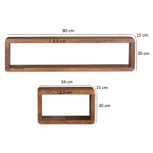 Wandregal >BOHA< (3-teilig) in Sheesham Massivholz - 80x20x15 (BxHxT)