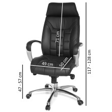 Chefsessel >SPM1.158< in Schwarz, Echtes Leder - 66x128x62cm (BxHxT)