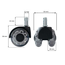 Stuhlrolle >SPM1.977< (5stk) Universalrollen in silber / schwarz - 6x7x5 (BxHxT)
