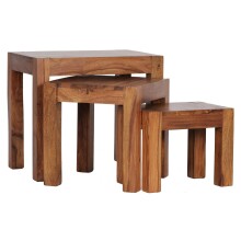 Satztisch >WL1.212< (3er Set) in Sheesham, Massivholz - 45x50x35cm (BxHxT)
