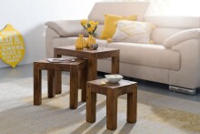Satztisch >WL1.212< (3er Set) in Sheesham, Massivholz - 45x50x35cm (BxHxT)