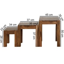 Satztisch >WL1.212< (3er Set) in Sheesham, Massivholz - 45x50x35cm (BxHxT)