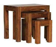 Satztisch >WL1.212< (3er Set) in Sheesham, Massivholz - 45x50x35cm (BxHxT)