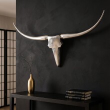 Hängedekoration >BULL< in Silber, Geweih: Aluminium - 125x60x10cm (BxHxT)