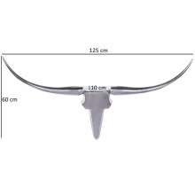 Hängedekoration >BULL< in Silber, Geweih: Aluminium - 125x60x10cm (BxHxT)