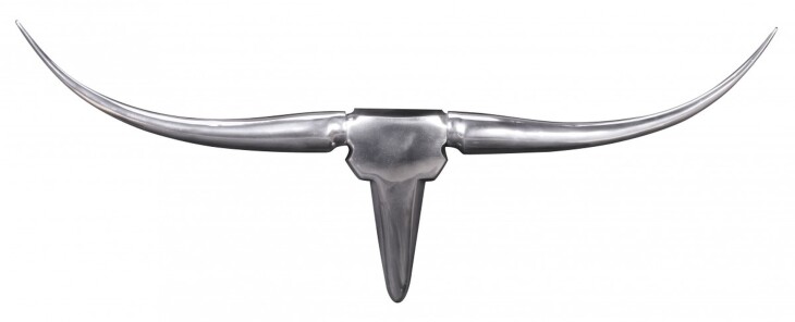 Hängedekoration >BULL< in Silber, Aluminium - 74x35x5cm (BxHxT)