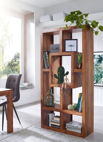 Bücherregal >MUMBAI< in Braun, Massivholz - 90x180x35cm (BxHxT)