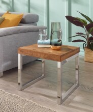 Beistelltisch >GUNA< in Sheesham, Massivholz / Stahl - 45x40x45cm (BxHxT)