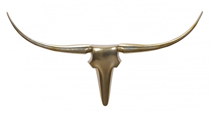 Hängedekoration >BULL< in Goldfarben, Geweih: Aluminium - 125x60x10cm (BxHxT)
