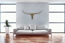 Hängedekoration >BULL< in Goldfarben, Geweih: Aluminium - 125x60x10cm (BxHxT)