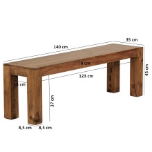 Sitzbank >MUMBAI< in Sheesham, Massivholz - 140x45x35cm (BxHxT)