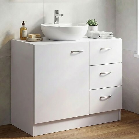 Waschbeckenunterschrank >WL1.345< in Weiß, Holzwerkstoff - 63x54x30cm (BxHxT)