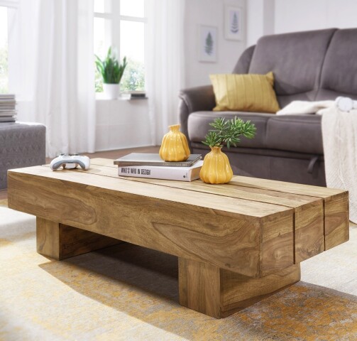 Couchtisch >WL1.439< in Akazie, Massivholz - 120x30x45cm (BxHxT)