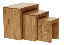 Satztisch >MUMBAI< (3-teilig) in Braun, Massivholz - 45x50x30cm (BxHxT)