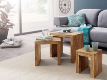 Satztisch >MUMBAI< (3-teilig) in Braun, Massivholz - 45x50x30cm (BxHxT)