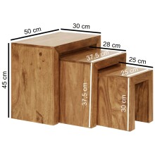 Satztisch >MUMBAI< (3-teilig) in Braun, Massivholz - 45x50x30cm (BxHxT)