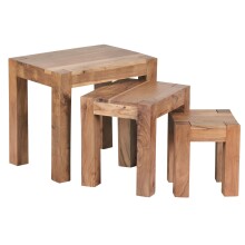 Satztisch >MUMBAI< (3-teilig) in Akazie, Massivholz - 50x45x36cm (BxHxT)