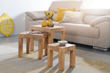 Satztisch >MUMBAI< (3-teilig) in Akazie, Massivholz - 50x45x36cm (BxHxT)