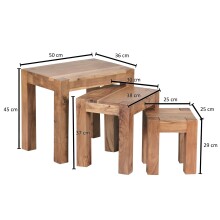 Satztisch >MUMBAI< (3-teilig) in Akazie, Massivholz - 50x45x36cm (BxHxT)