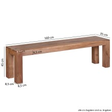 Sitzbank >MUMBAI< in Akazie, Massivholz - 160x45x35cm (BxHxT)