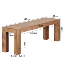 Sitzbank >MUMBAI< in Akazie, Massivholz - 140x45x35cm (BxHxT)