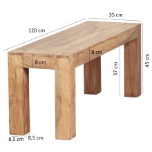 Sitzbank >MUMBAI< in Akazie, Massivholz - 120x45x35cm (BxHxT)