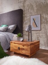 Nachtkommode >MUMBAI< in Sheesham, Massivholz - 40x25x40cm (BxHxT)