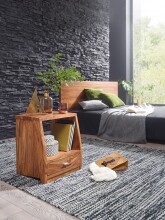 Nachttisch >MUMBAI< in Sheesham, Massivholz - 45x53x40cm (BxHxT)