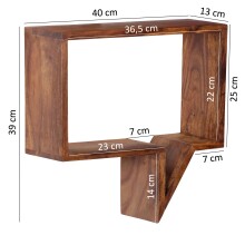Wandregal >MUMBAI< (2-teilig) in Sheesham, Massivholz - 50x49x13cm (BxHxT)
