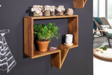 Wandregal >MUMBAI< (2-teilig) in Sheesham, Massivholz - 50x49x13cm (BxHxT)