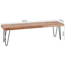 Sitzbank >BAGLI< in Akazie / schwarz, Massivholz / Edelstahl - 160x45x40 (BxHxT)