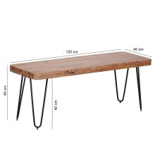 Sitzbank >BAGLI< in Akazie / schwarz, Massivholz / Edelstahl - 120x45x40 (BxHxT)