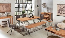 Sitzbank >BAGLI< in Akazie / schwarz, Massivholz / Edelstahl - 120x45x40 (BxHxT)