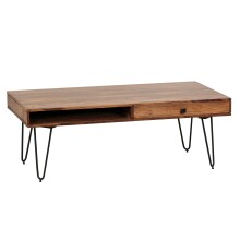 Couchtisch >BAGLI< mit Schublade, Sheesham / schwarz - 110x40x60 (BxHxT)