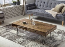 Couchtisch >BAGLI< mit Schublade, Sheesham / schwarz - 110x40x60 (BxHxT)