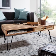 Couchtisch >BAGLI< mit Schublade, Akazie / schwarz...