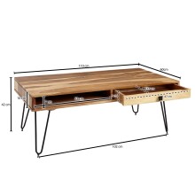 Couchtisch >BAGLI< mit Schublade, Akazie / schwarz - 110x40x60 (BxHxT)