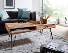 Couchtisch >BAGLI< mit Schublade, Akazie / schwarz - 110x40x60 (BxHxT)