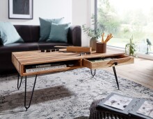 Couchtisch >BAGLI< mit Schublade, Akazie / schwarz - 110x40x60 (BxHxT)