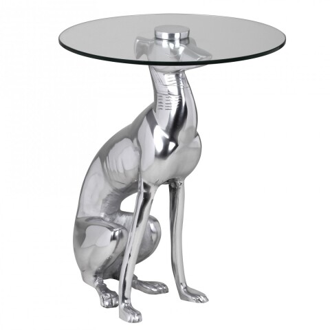 Beistelltisch >DOG< in Silber, Aluminium / Glas - 50x40cm (HxD)