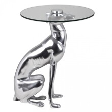Beistelltisch >DOG< in Silber, Aluminium / Glas - 50x40cm (HxD)