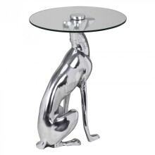 Beistelltisch >DOG< in Silber, Aluminium / Glas - 50x40cm (HxD)