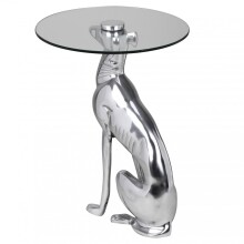 Beistelltisch >DOG< in Silber, Aluminium / Glas - 50x40cm (HxD)