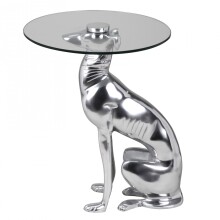 Beistelltisch >DOG< in Silber, Aluminium / Glas - 50x40cm (HxD)