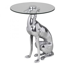 Beistelltisch >DOG< in Silber, Aluminium / Glas - 50x40cm (HxD)