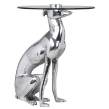 Beistelltisch >DOG< in Silber, Aluminium / Glas - 50x40cm (HxD)
