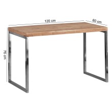 Schreibtisch >GUNA< in Akazie, Massivholz / Metall verchromt - 120x76x60 (BxHxT)