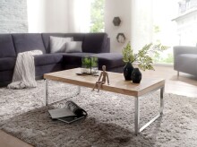 Couchtisch >GUNA< in Akazie, Massivholz / Metall verchromt - 120x40x60cm (BxHxT)
