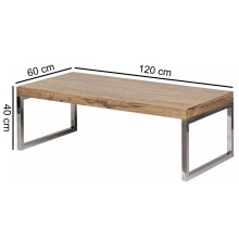 Couchtisch >GUNA< in Akazie, Massivholz / Metall verchromt - 120x40x60cm (BxHxT)