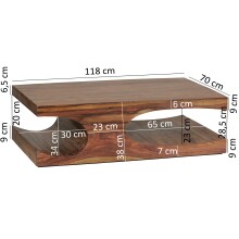 Couchtisch >BOHA< in Sheesham, Massivholz - 118x38x70cm (BxHxT)